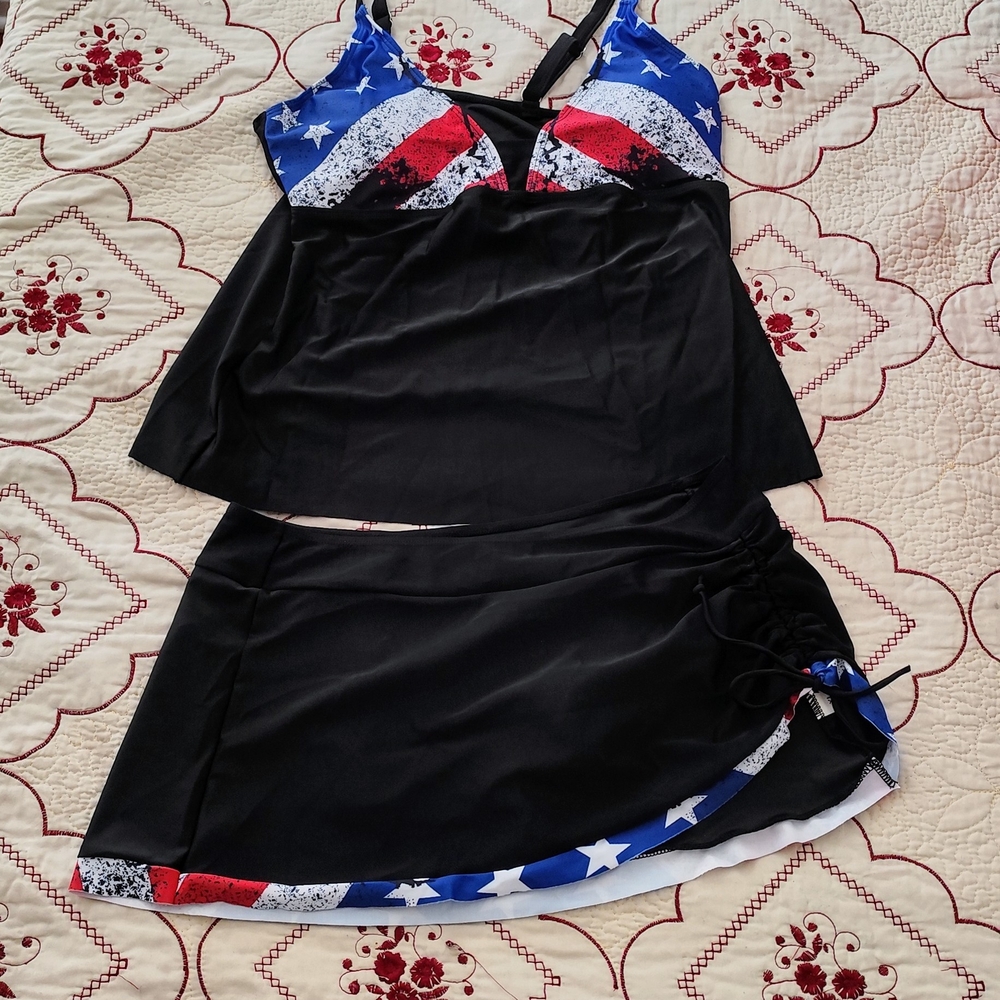 Black and Patriotic Flag Tankini Set